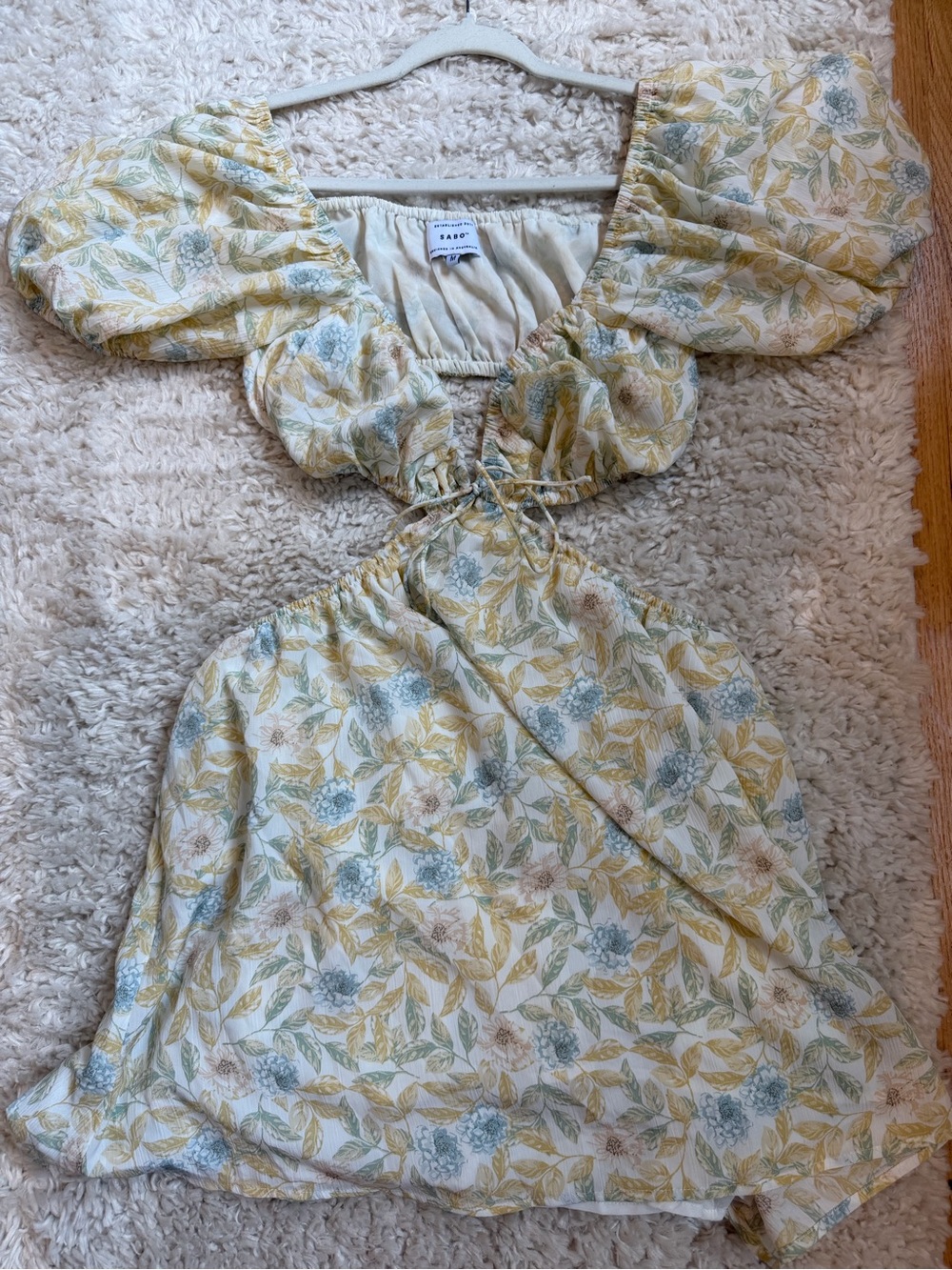 Sabo Skirt Floral Yellow and Blue Dress Boho Cottagecore Size M